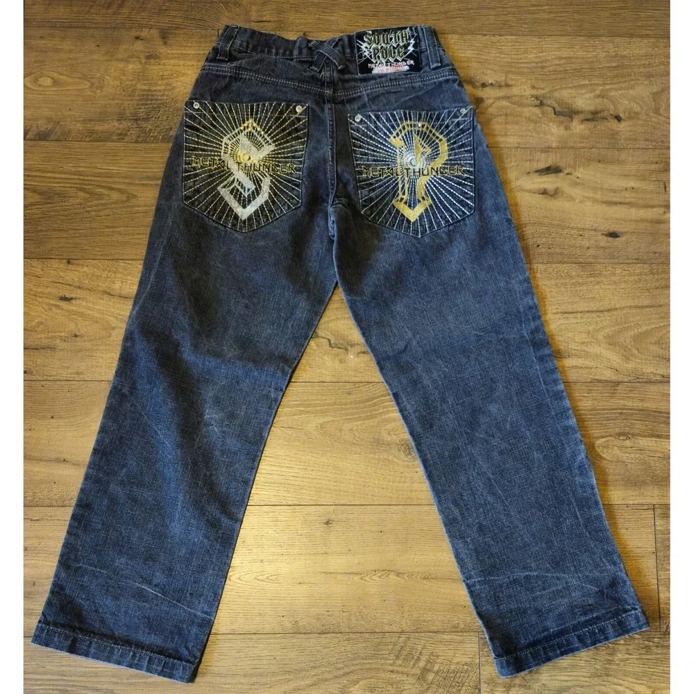 South Pole Metal Thunder Jeans 27x29 Black Rock Baggy Grunge Skater Embroidered